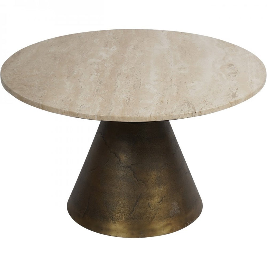 Round marble table with a bronze base on a white background