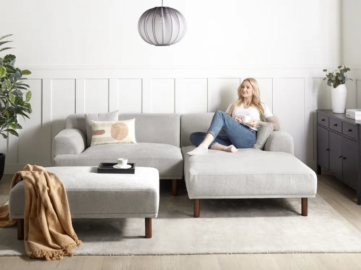 Corner Sofa 3 Seater Fabric Light Grey with Ottoman Left Hand Brekyn