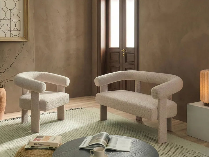 Sofa 2 Seater Boucle Light Beige Askolds