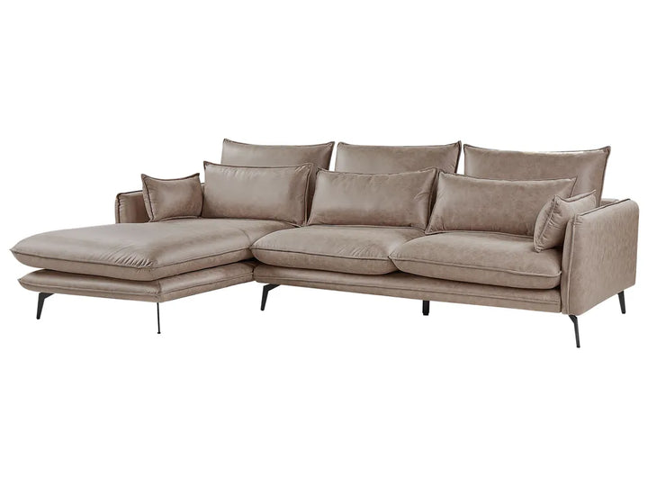 Corner Sofa 3 Seater Faux Suede Light Brown Right Hand Condrey
