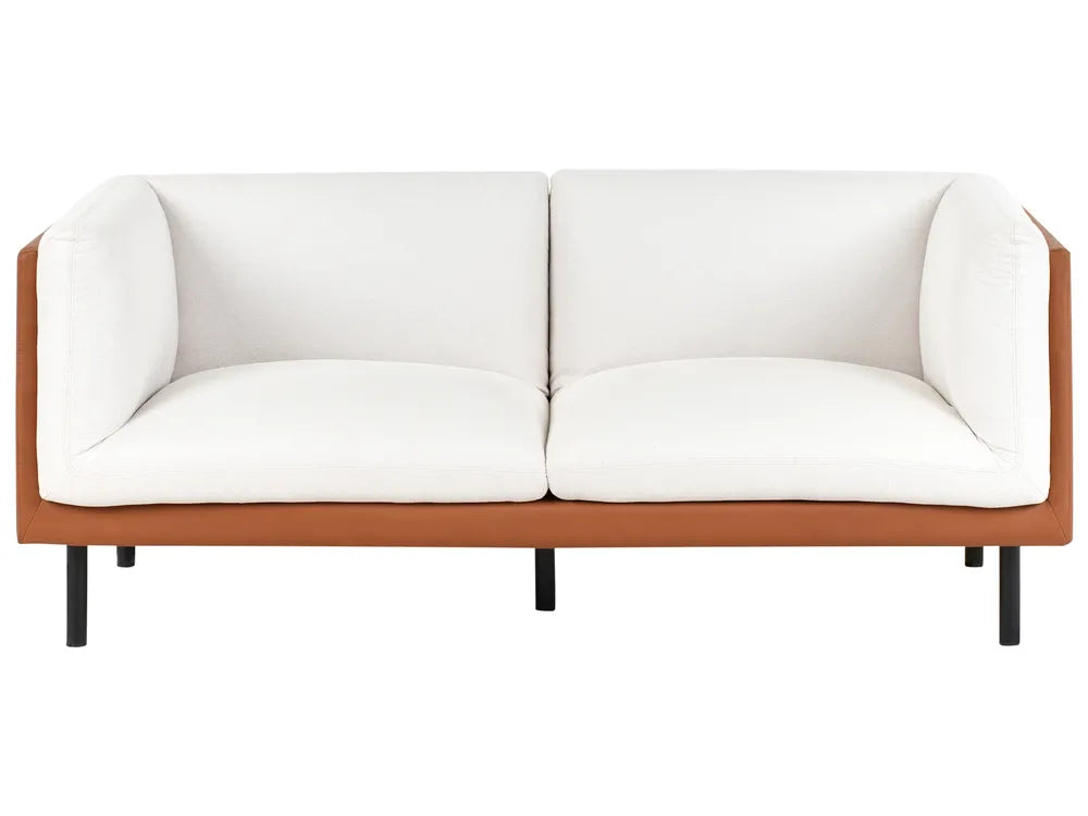 Off-white and brown faux leather 2-seater sofa
