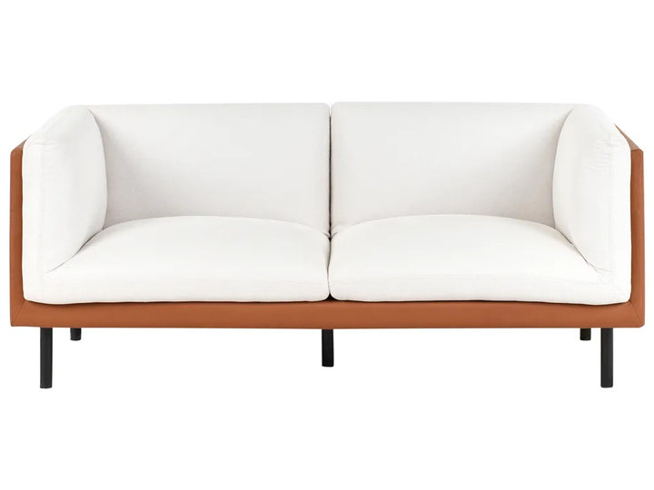 Off-white and brown faux leather 2-seater sofa