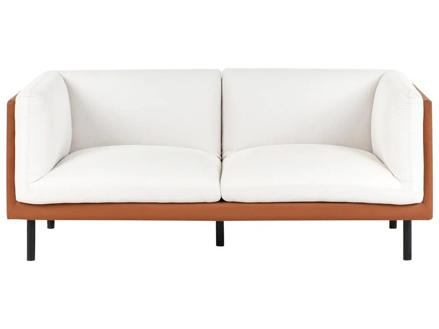 Off-white and brown faux leather 2-seater sofa