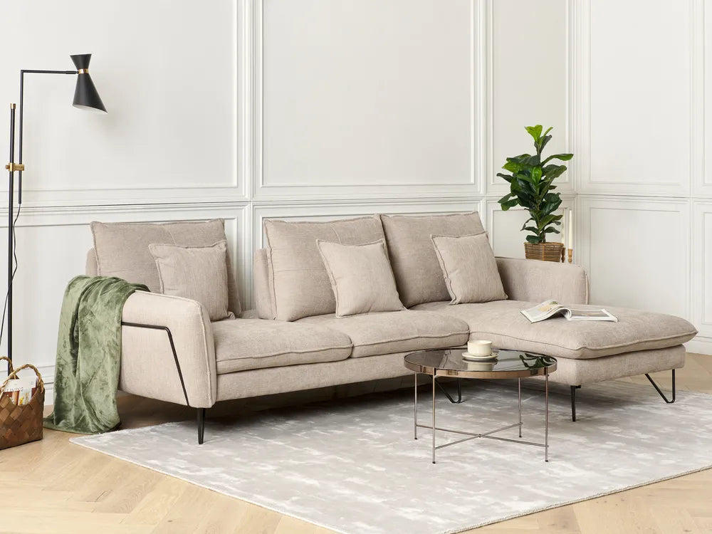Corner Sofa 3 Seater Chenille White Left Hand Heskett