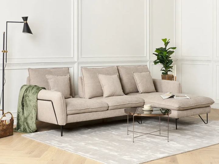 Corner Sofa 3 Seater Chenille White Left Hand Heskett