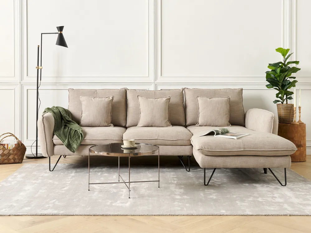 Corner Sofa 3 Seater Chenille White Left Hand Heskett