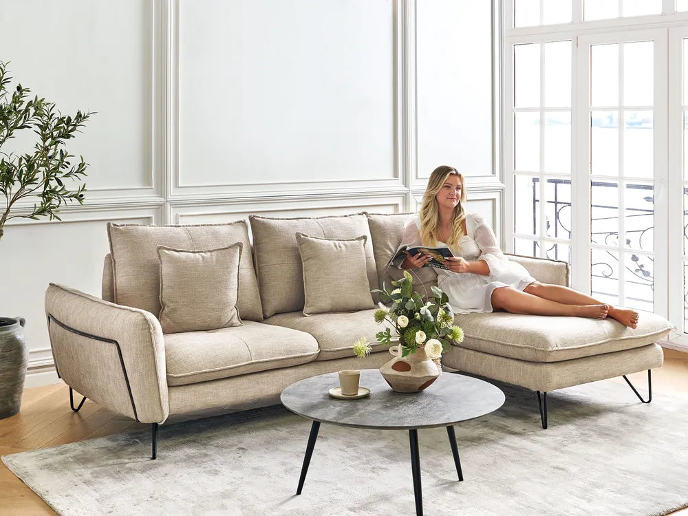 Corner Sofa 3 Seater Chenille White Left Hand Heskett