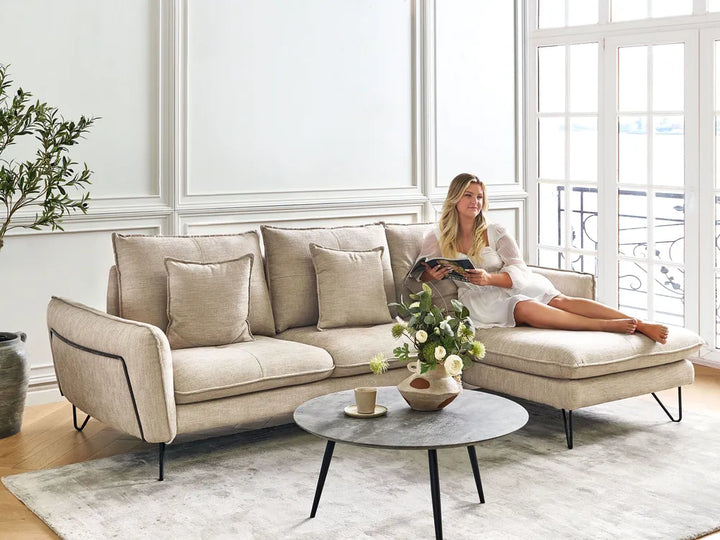 Corner Sofa 3 Seater Chenille White Left Hand Heskett
