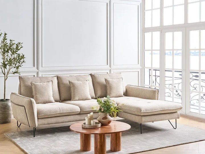 Corner Sofa 3 Seater Chenille White Left Hand Heskett