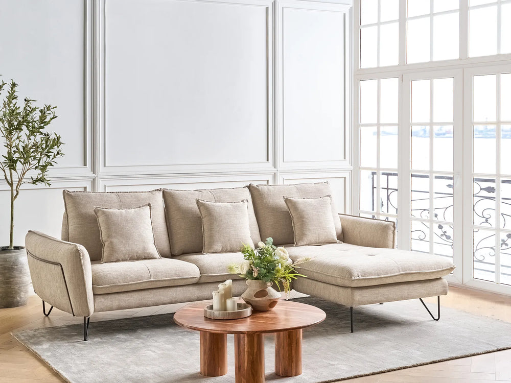 Left hand white fabric corner sofa contemporary living room