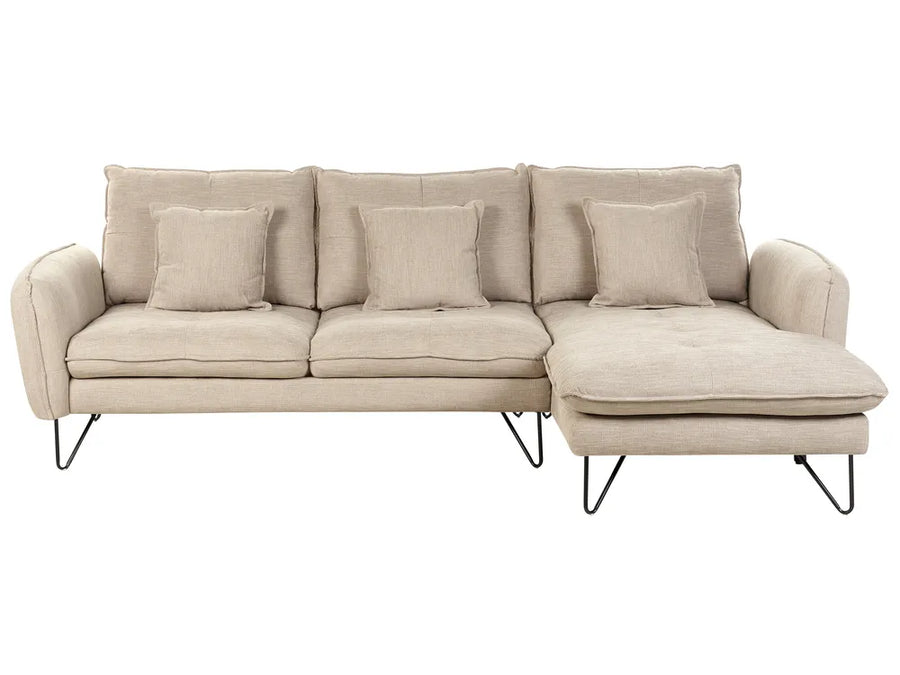 White chenille corner sofa 3 seater left hand modern design