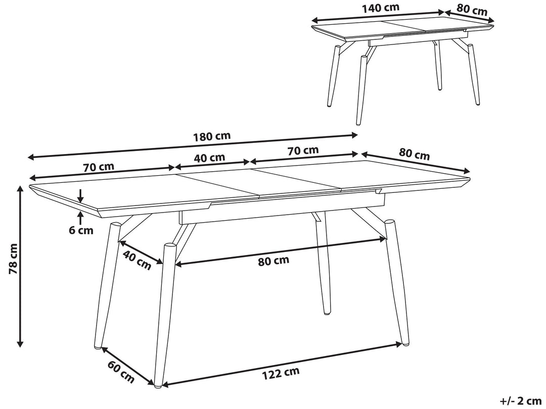 Extending Dining Table 140/180 x 80 cm Dark Wood and Black Barbosa