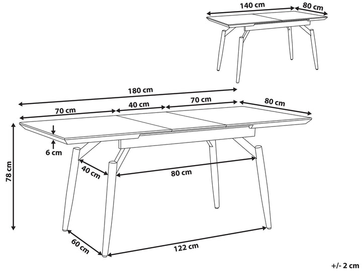 Extending Dining Table 140/180 x 80 cm Dark Wood and Black Barbosa