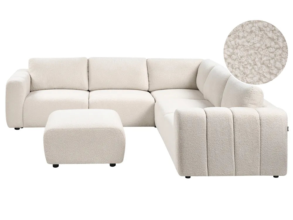 Modular Corner Sofa 5 Seater Boucle Off-White Left Hand Regeani
