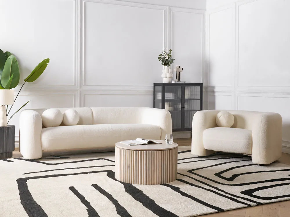 Sofa 3 Seater Boucle White Londell