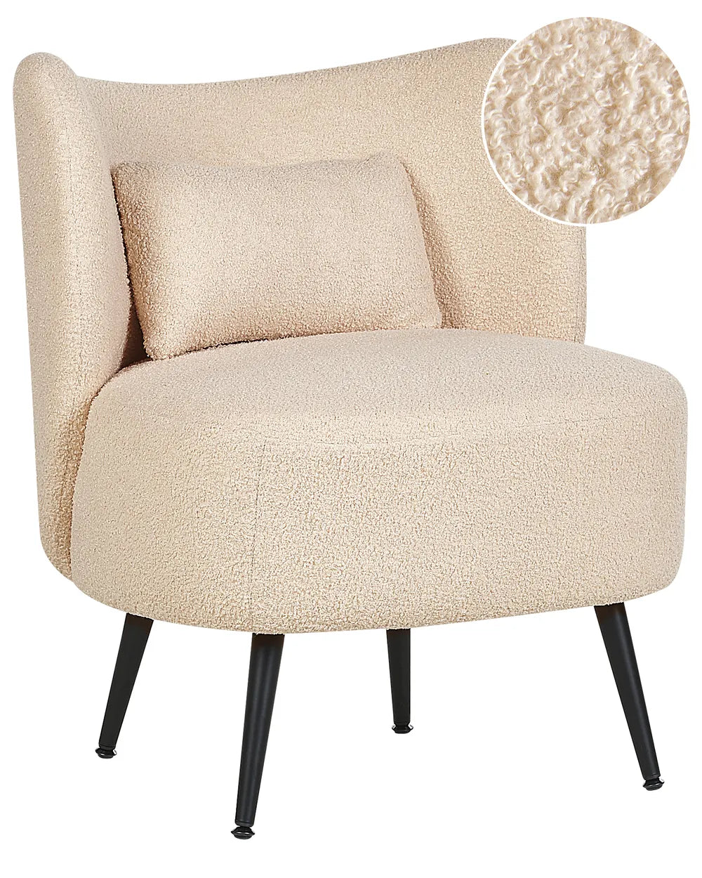 Beige armchair with a close-up of the fabric texture on a white background