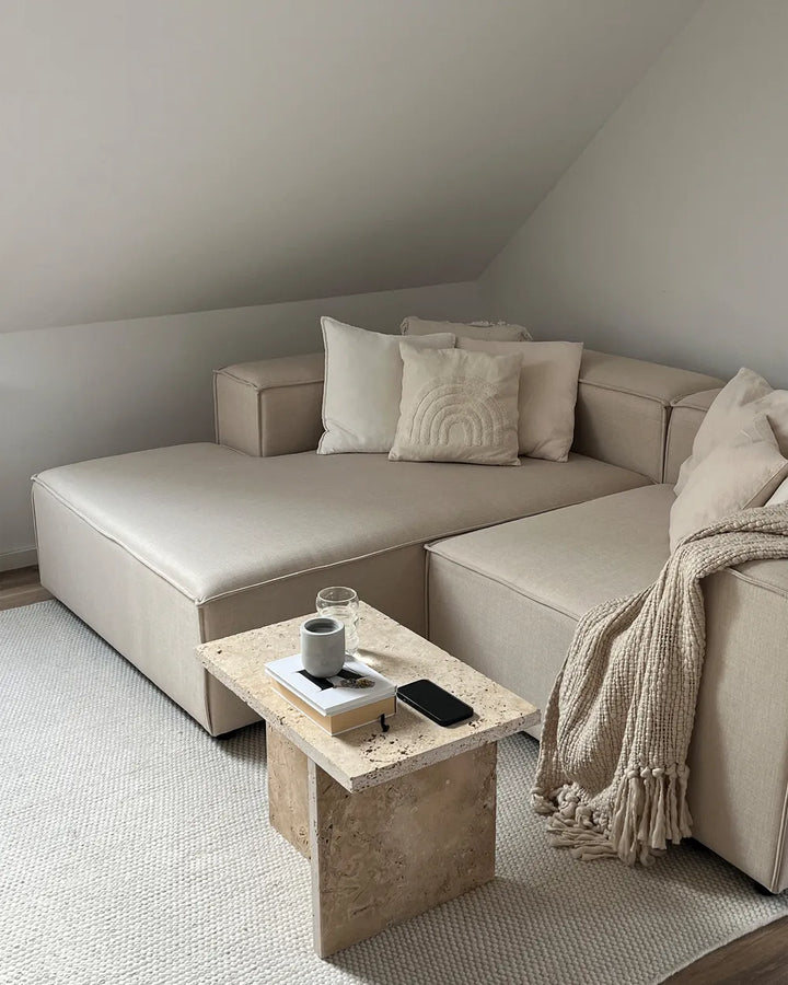 Modular Corner Sofa 2 Seater Faux Linen Beige Right Hand Travison