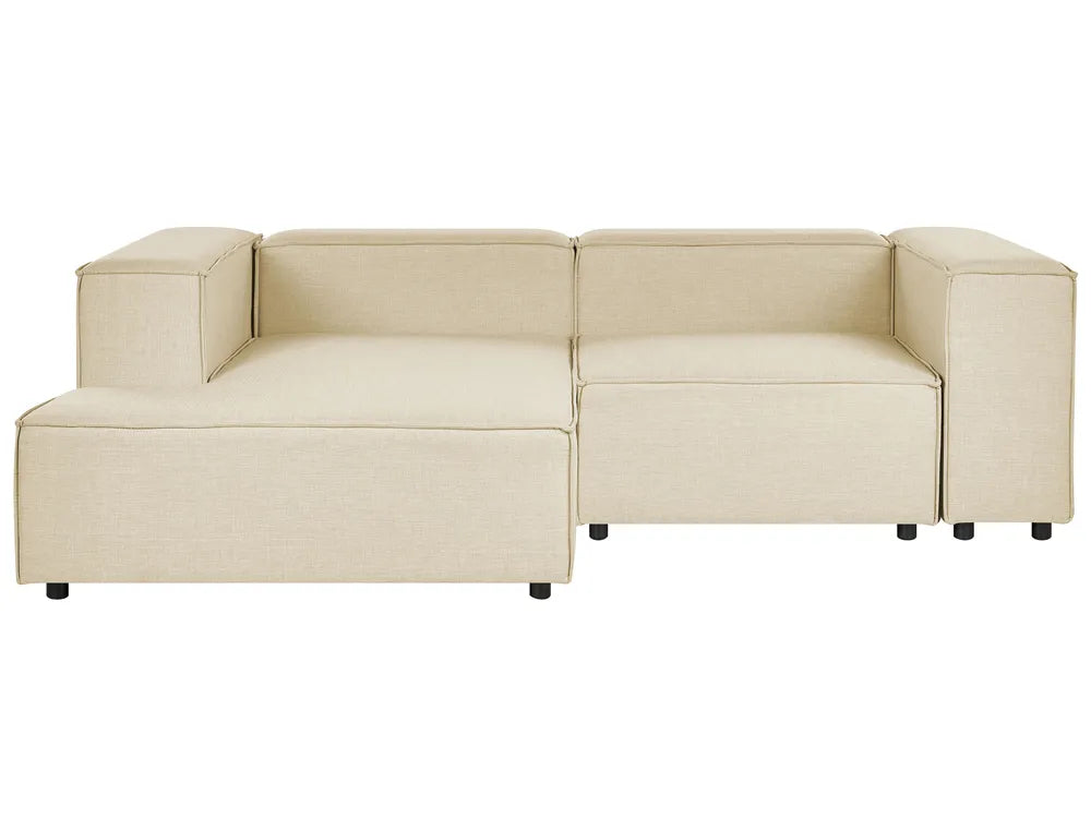 Beige faux linen modular corner sofa 2 seater right hand