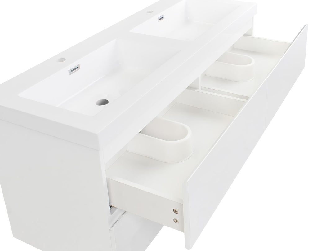 Wall Mounted Double Basin Vanity Unit 120 cm 52 cm White Cardiel