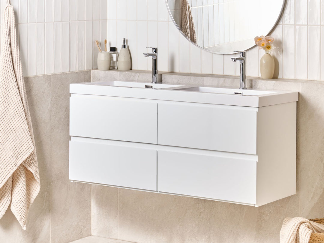 Wall Mounted Double Basin Vanity Unit 120 cm 52 cm White Cardiel