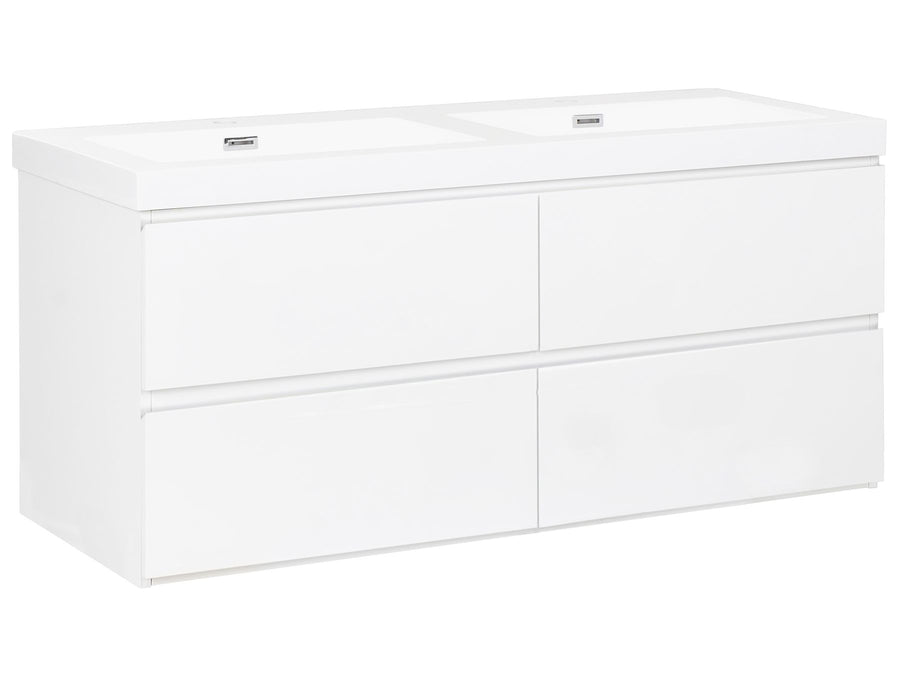 White storage unit with drawers on a white background