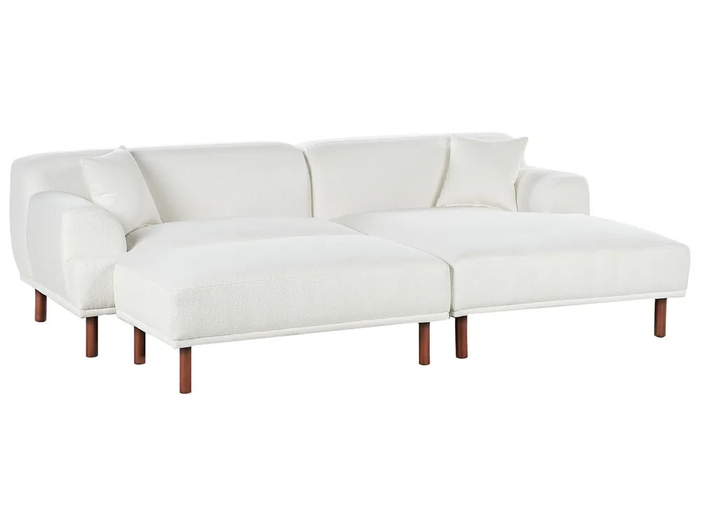 Corner Sofa 3 Seater Boucle White with Ottoman Left Hand Brekyn