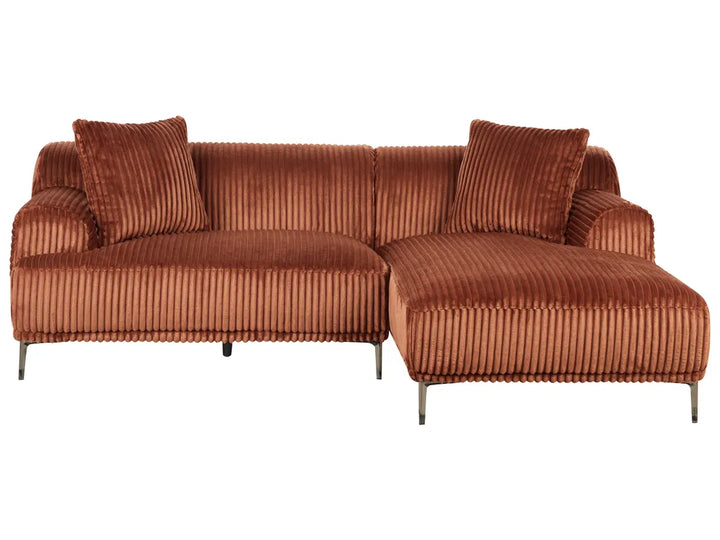 Brown striped sofa with chaise lounge on a white background