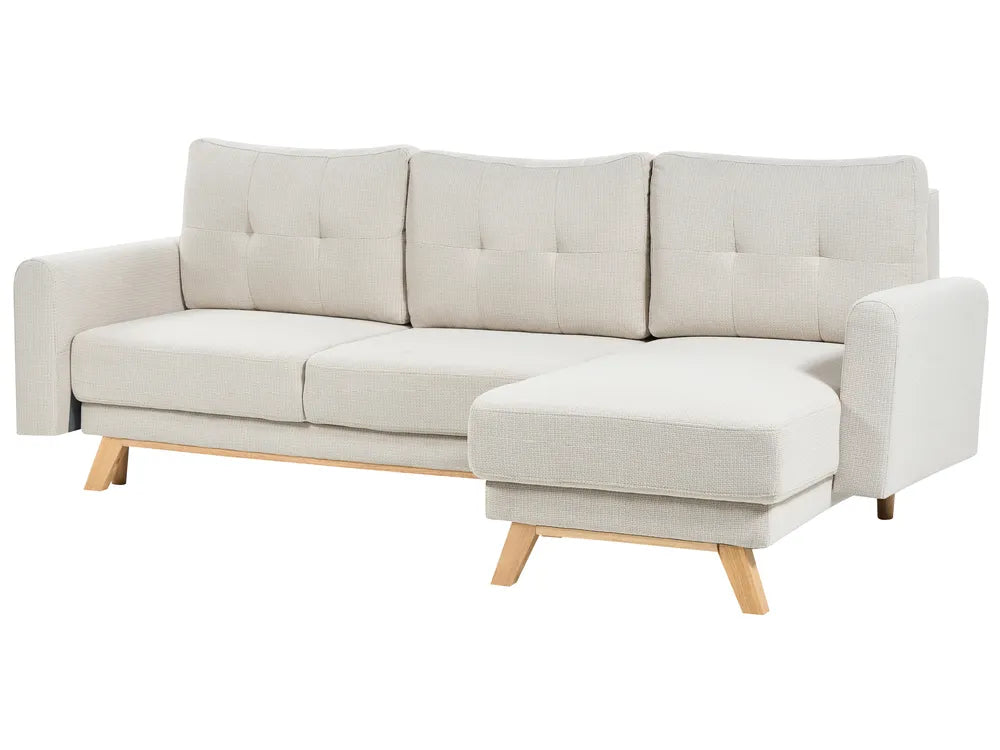 Sofa Bed 3 Seater Fabric Light Beige with Storage Left Hand Arsaluis