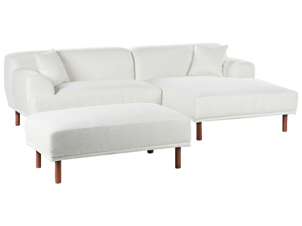 Corner Sofa 3 Seater Boucle White with Ottoman Left Hand Brekyn