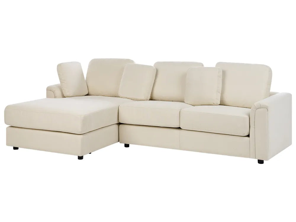 Corner Sofa 4 Seater Fabric Light Beige with Ottoman Right Hand Olva