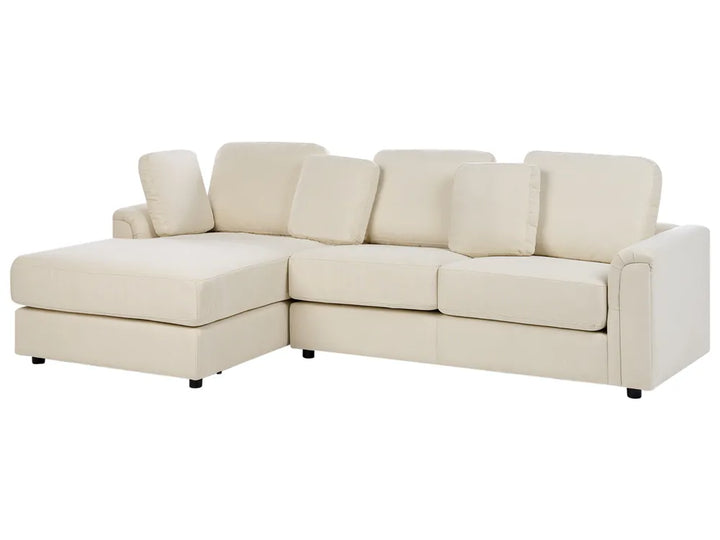 Corner Sofa 4 Seater Fabric Light Beige with Ottoman Right Hand Olva