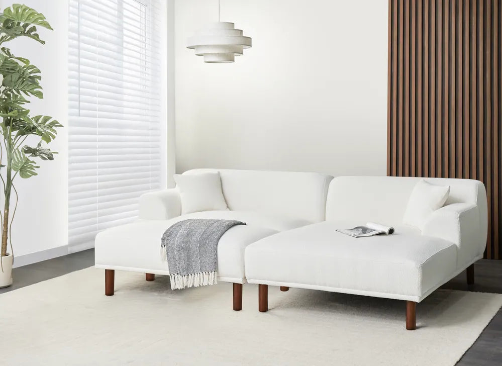 Corner Sofa 3 Seater Boucle White with Ottoman Left Hand Brekyn