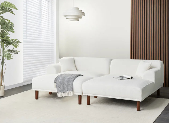 Corner Sofa 3 Seater Boucle White with Ottoman Left Hand Brekyn