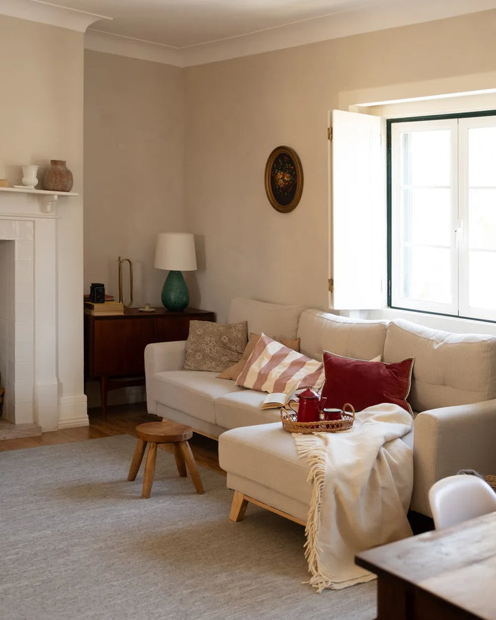 Sofa Bed 3 Seater Fabric Light Beige with Storage Left Hand Arsaluis