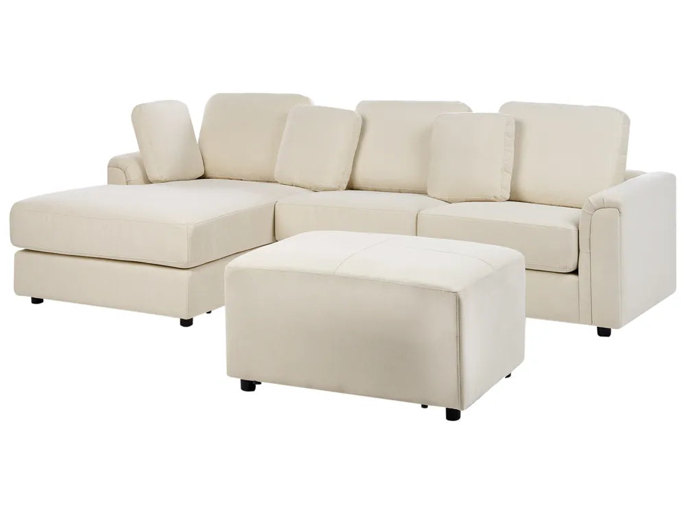 Corner Sofa 4 Seater Fabric Light Beige with Ottoman Right Hand Olva
