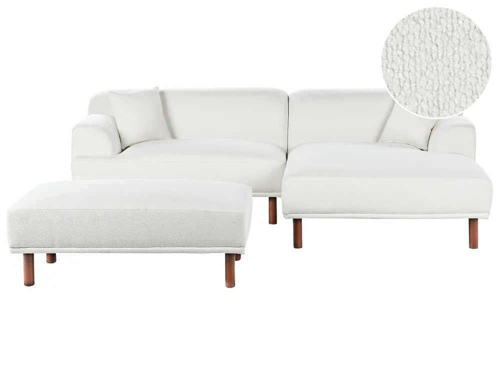 Corner Sofa 3 Seater Boucle White with Ottoman Left Hand Brekyn
