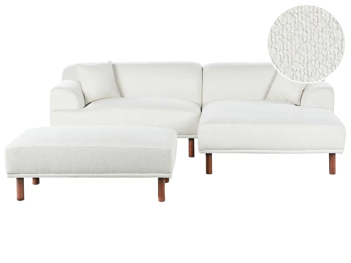 Corner Sofa 3 Seater Boucle White with Ottoman Left Hand Brekyn