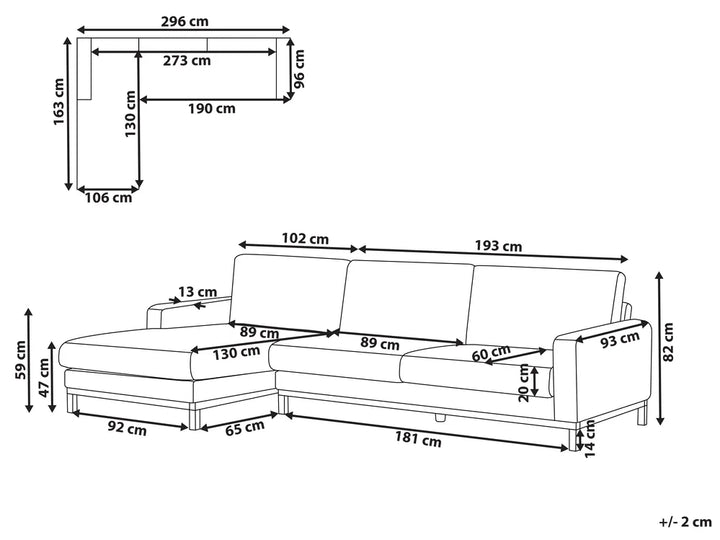 Corner Sofa 4 Seater Fabric Beige Right Hand Deavan