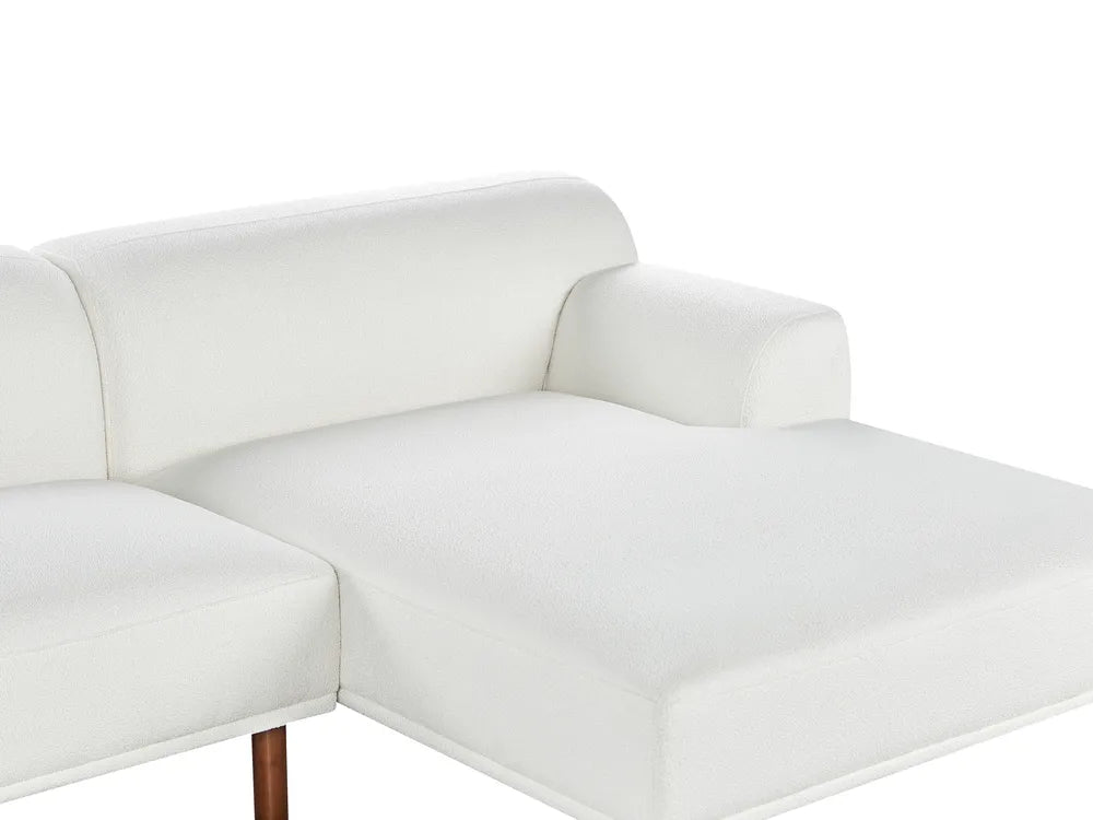 Corner Sofa 3 Seater Boucle White with Ottoman Left Hand Brekyn