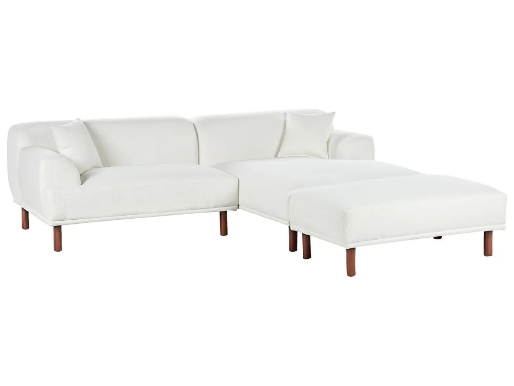 Corner Sofa 3 Seater Boucle White with Ottoman Left Hand Brekyn