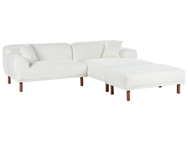 Corner Sofa 3 Seater Boucle White with Ottoman Left Hand Brekyn