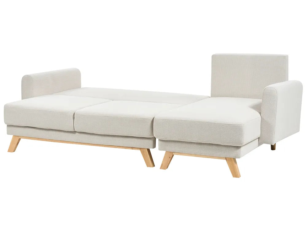 Sofa Bed 3 Seater Fabric Light Beige with Storage Left Hand Arsaluis