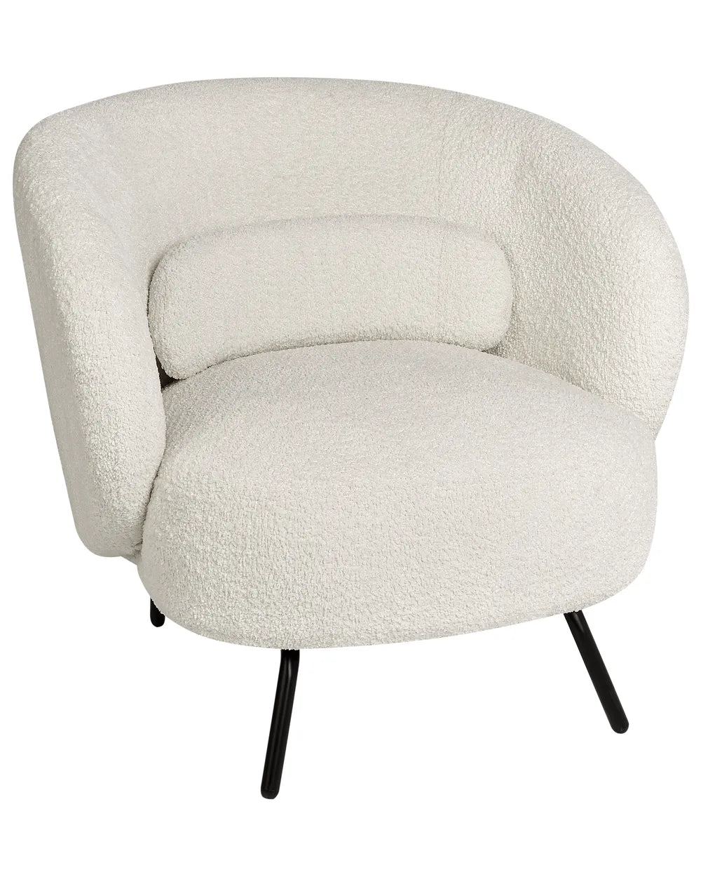 White textured armchair with black legs on a white background