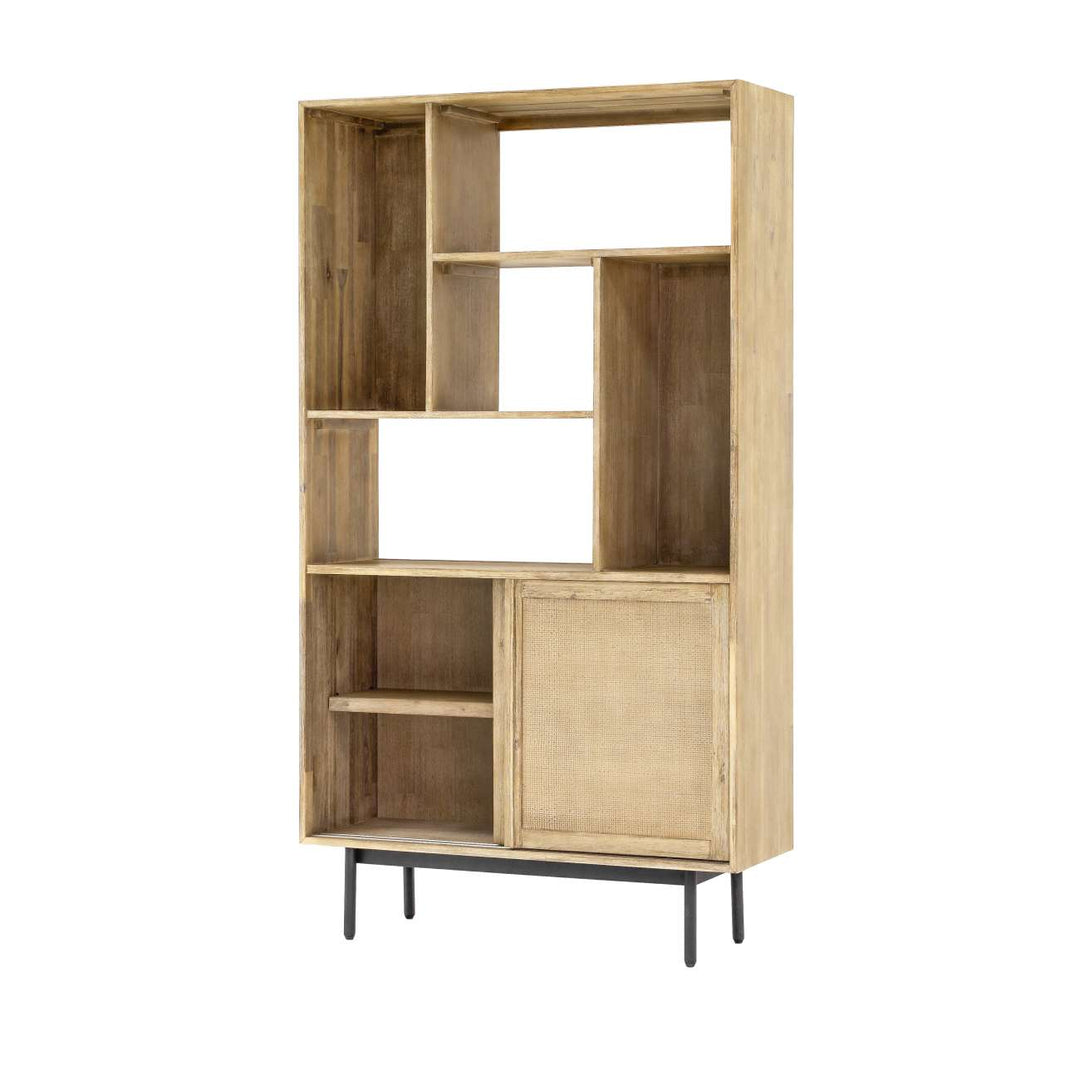 Libra Maddox Antiqued Acacia Wood Bookcase 2 Sliding Door with Storage