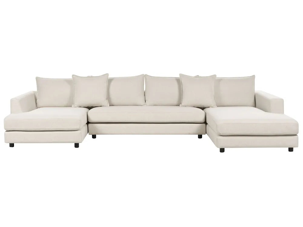 Light beige fabric corner sofa 5 seater modern design