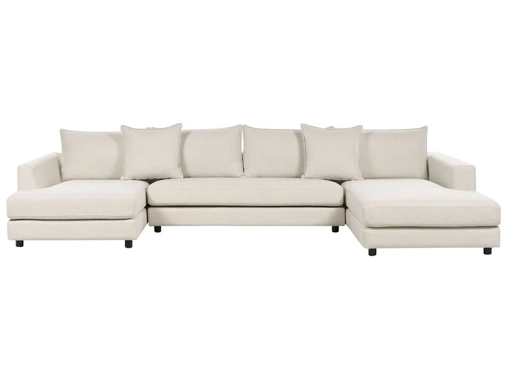Light beige fabric corner sofa 5 seater modern design