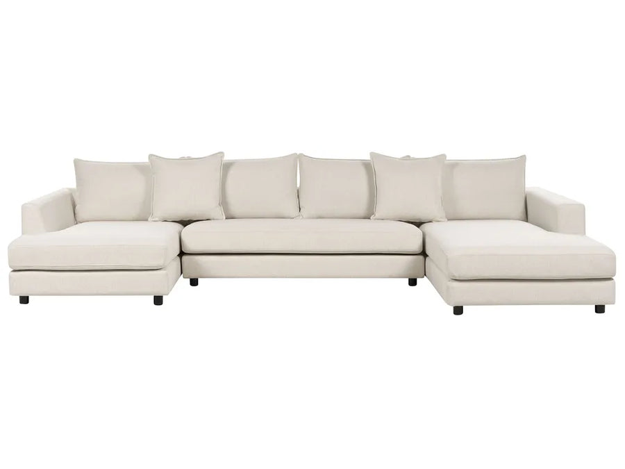 Light beige fabric corner sofa 5 seater modern design