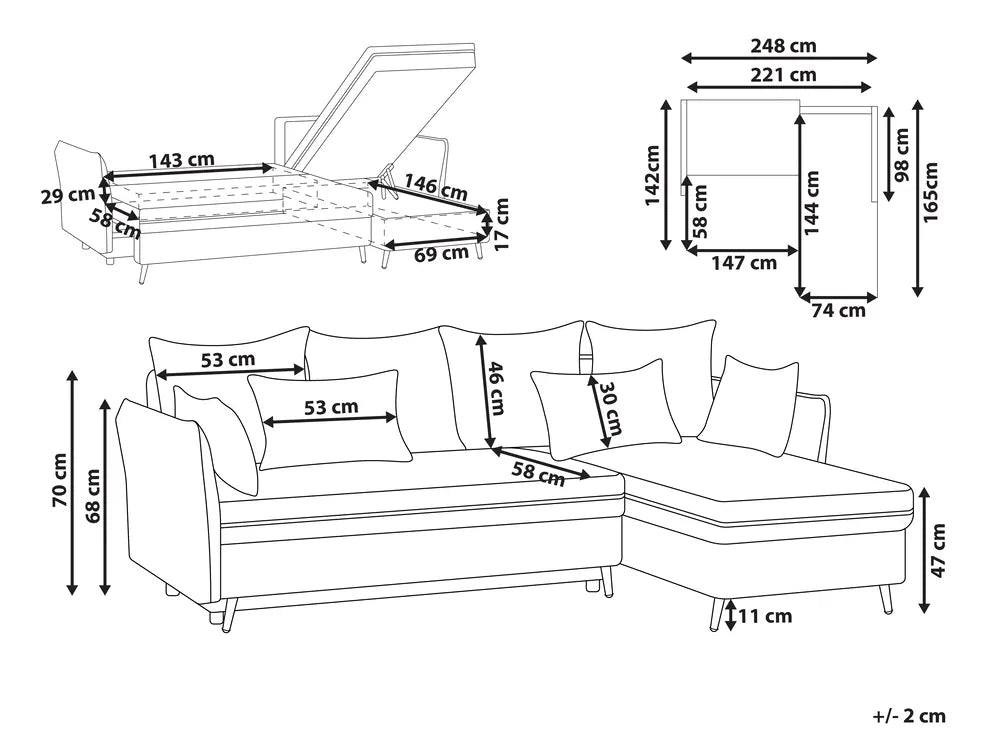 Corner Sofa Bed 3 Seater Boucle Off-White with Storage Left Hand Gloria