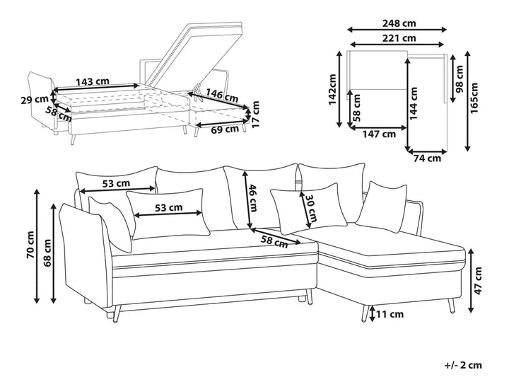 Corner Sofa Bed 3 Seater Boucle Off-White with Storage Left Hand Gloria