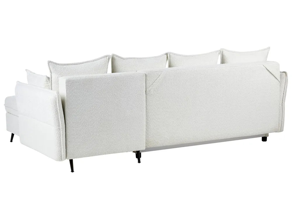 Corner Sofa Bed 3 Seater Boucle Off-White with Storage Left Hand Gloria
